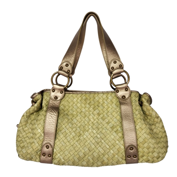 Fossil Woven Leather Shoulder Bag - Gold and Green Medium - Picture 1 of 11